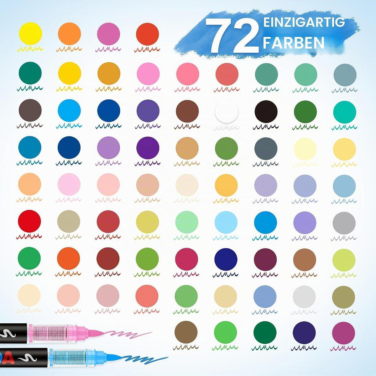 72er Acryl-Marker Set mit Pinselspitze – Vielseitige Farben