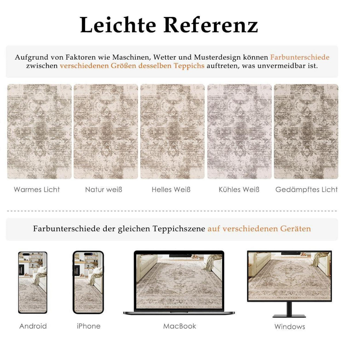 Vintage Teppich Beige 180x270cm Waschbar – Wohnzimmer Teppich