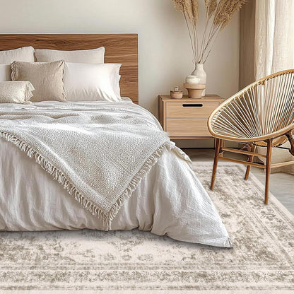 Vintage Teppich Beige 180x270cm Waschbar – Wohnzimmer Teppich