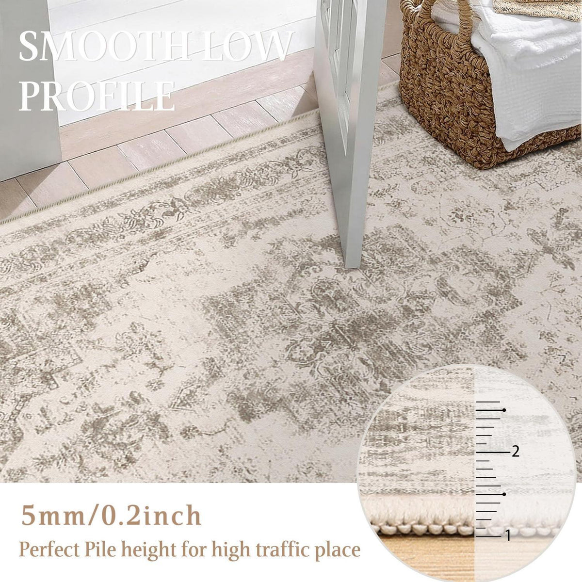 Vintage Teppich Beige 240x300cm Waschbar – Wohnzimmerteppich
