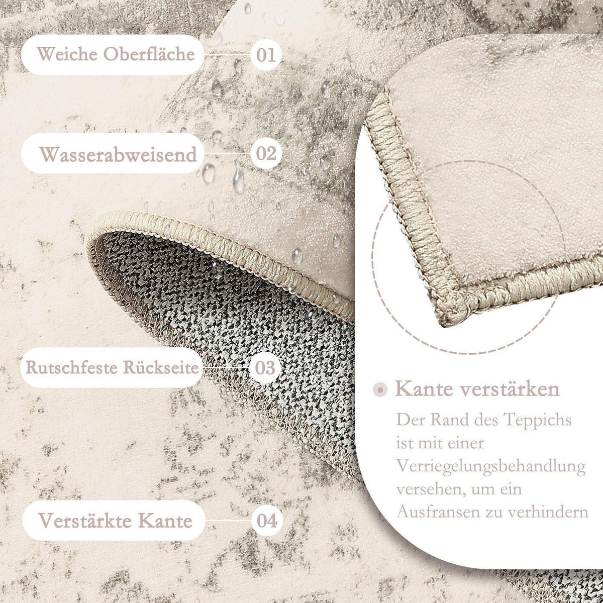 Vintage Teppich Beige 150x210cm Waschbar – Wohnzimmer Teppich