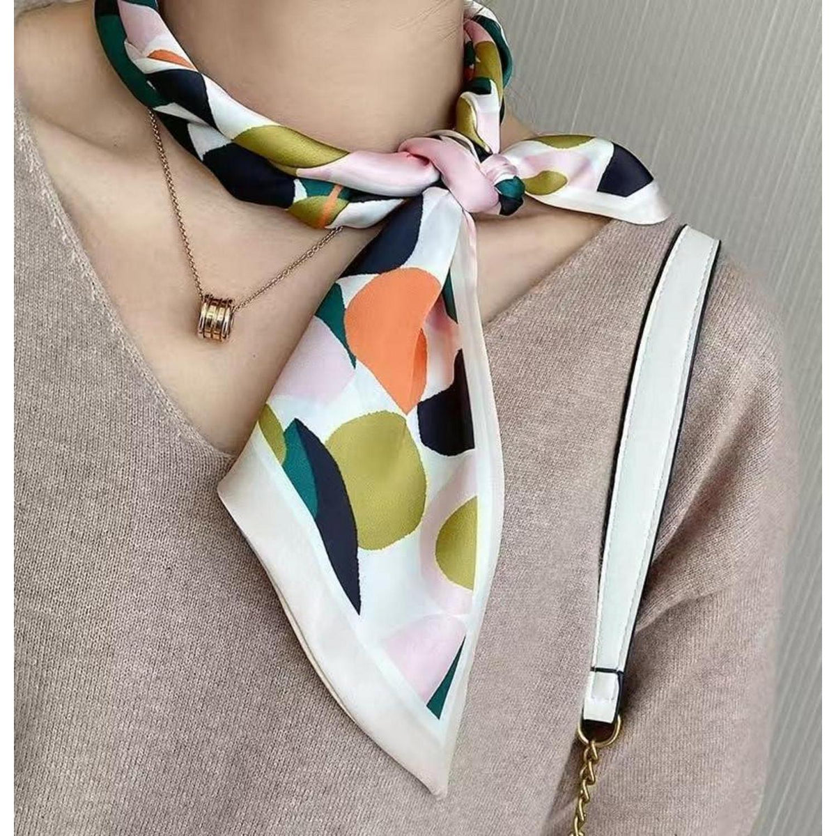 Seidenschal Pink Green Leaf 148cm Krawatte Blazer Mantel Kleid