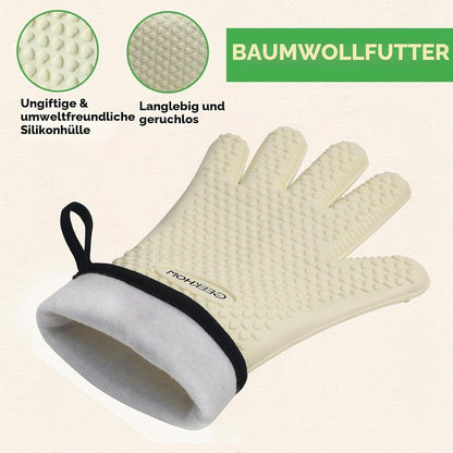Hitzebeständige Silikon Grillhandschuhe mit Finger – Beige