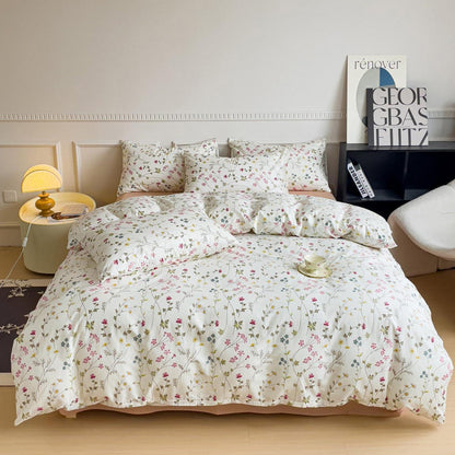 Baumwoll Bettwäsche Set Blumen Beige Rosa 155x220 cm