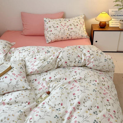 Baumwoll Bettwäsche Set Blumen Beige Rosa 200x220 cm