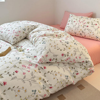 Baumwoll Bettwäsche Set Blumen Beige Rosa 200x220 cm