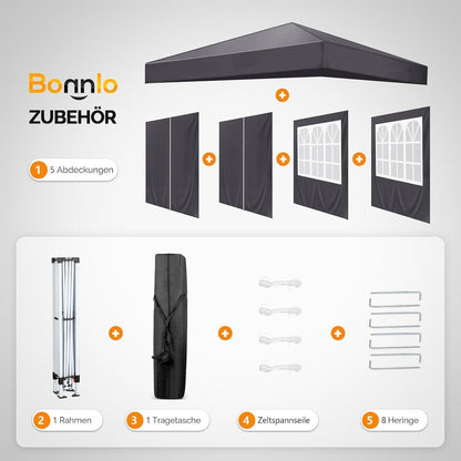 Faltpavillon 3x3m – Höhenverstellbar & Wasserdicht mit Zubehör