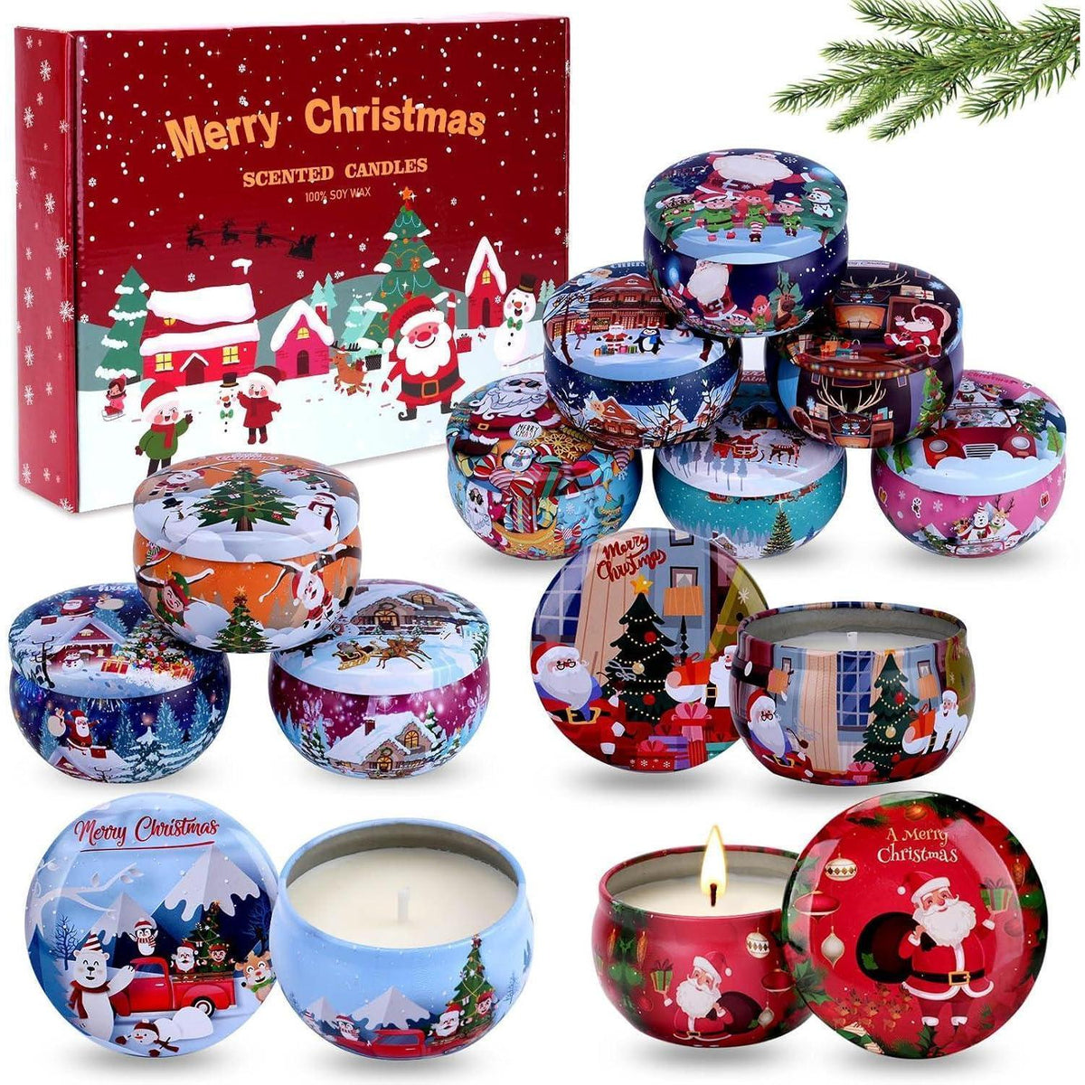 Weihnachtsduftkerzen-Set 12er Pack | Sojawachs Aromatherapie Geschenk