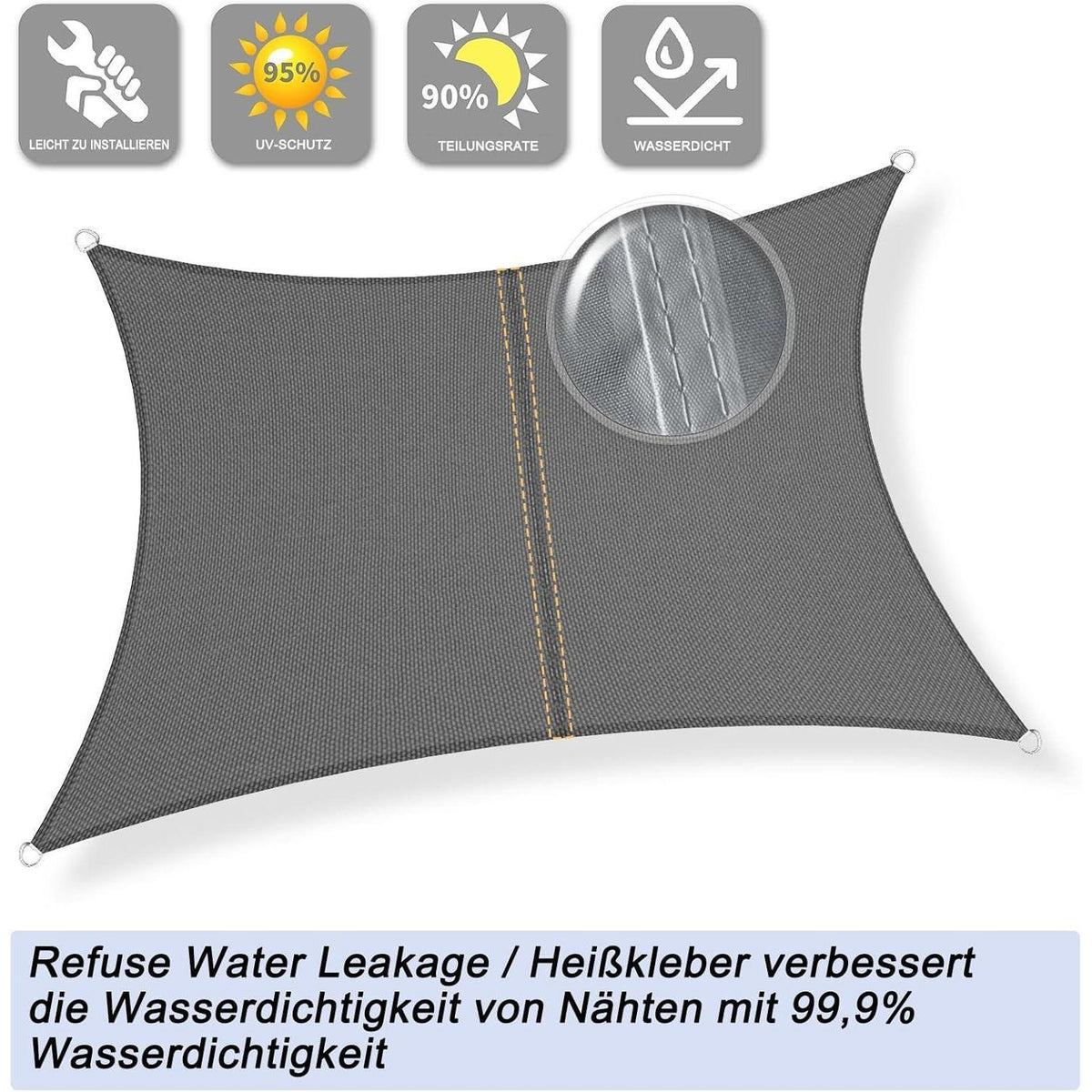 Wasserdichtes Sonnensegel Anthrazit 3,5x4,5m mit 95% UV-Schutz