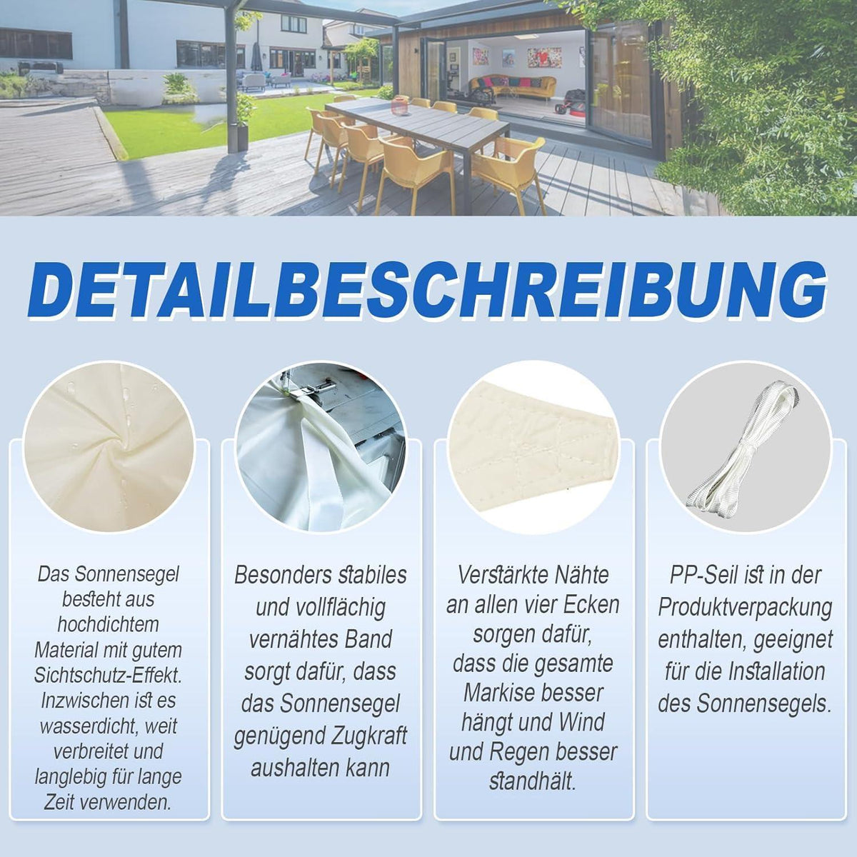 Wasserdichtes Sonnensegel Rechteck 3,5x4,5m Sand mit UV-Schutz