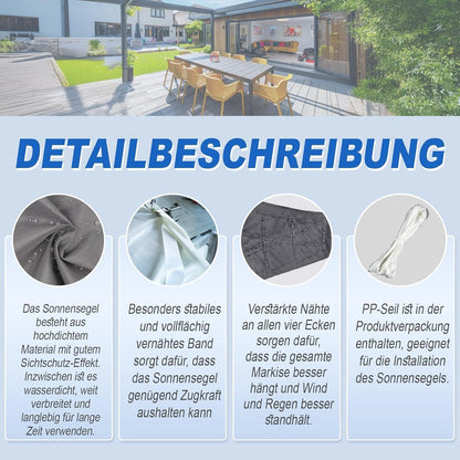 Wasserdichtes Sonnensegel Anthrazit 3,5x5m mit 95% UV-Schutz