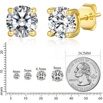 Moissanit Ohrstecker Silber 925, 14K Gold Plattiert, 1 Karat
