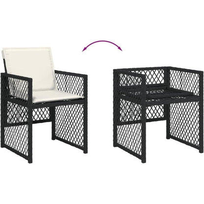 Garten Essgruppe 7-TLG. Poly Rattan mit Kissen, Schwarz/Creme