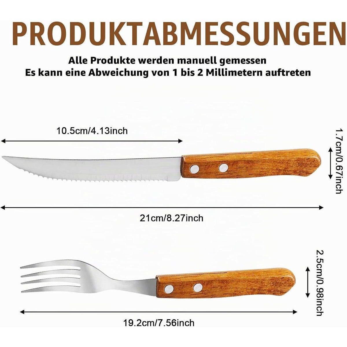 30-teiliges Steakbesteck-Set | 15 Messer & 15 Gabeln | Edelstahl mit Holzgriff