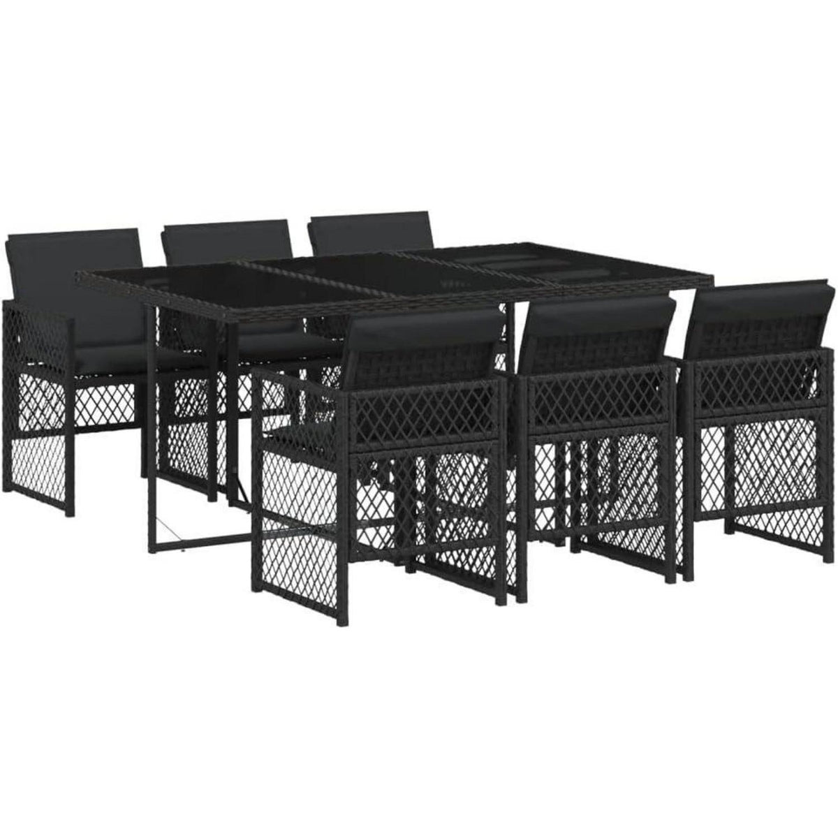 Garten Essgruppe 7-TLG. Poly Rattan mit Kissen & Glasplatte