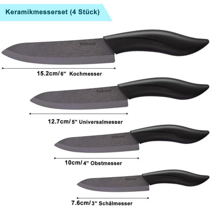 Keramikmesser Set 4-teilig – Scharfes Küchenmesser für Obst & Gemüse