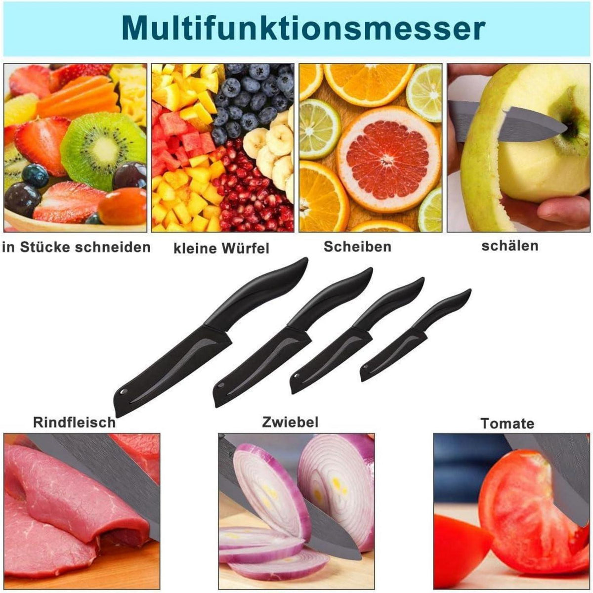 Keramikmesser Set 4-teilig – Scharfes Küchenmesser für Obst & Gemüse