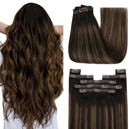 Clip-in Echthaar Extensions Braun Ombre 40cm – Remy Glatt