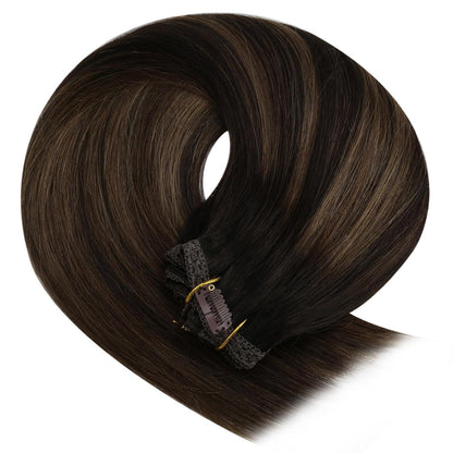 Clip-in Echthaar Extensions Braun Ombre 40cm – Remy Glatt