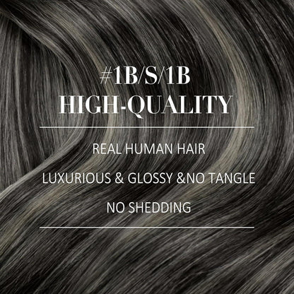 Clip-in Echthaar Extensions Ombre Schwarz Silber 45cm