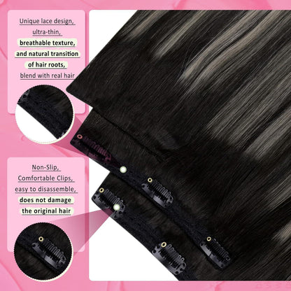 Clip-in Echthaar Extensions Ombre Schwarz Silber 45cm