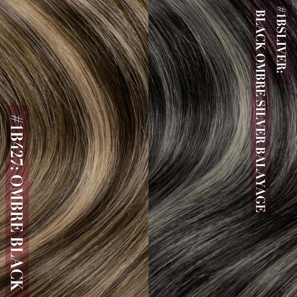 Clip-in Echthaar Extensions Ombre Schwarz Silber 45cm