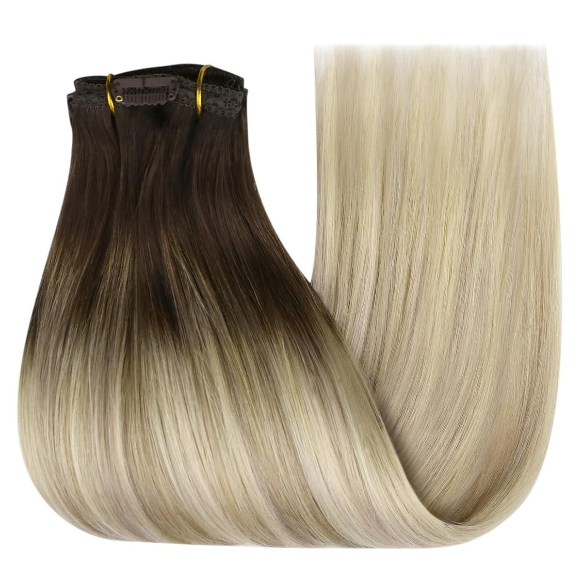 Clip-in Haarverlängerung Echthaar Balayage Dunkelbraun Blond 55cm