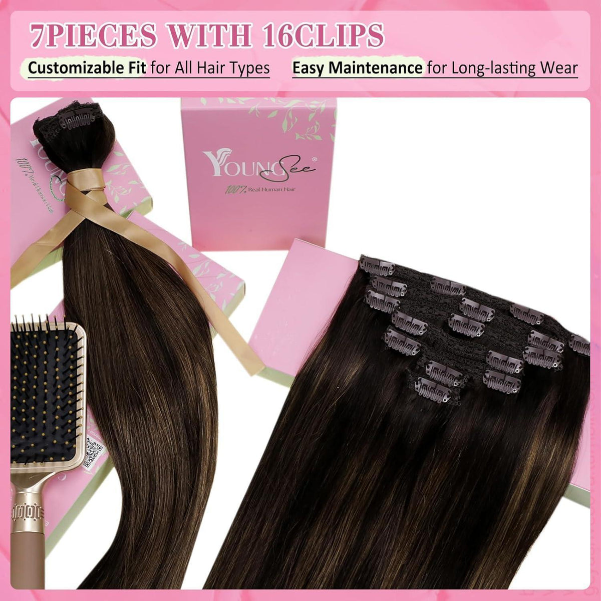 Clip-in Echthaar Extensions Ombre Dunkelbraun Mittelbraun 55cm