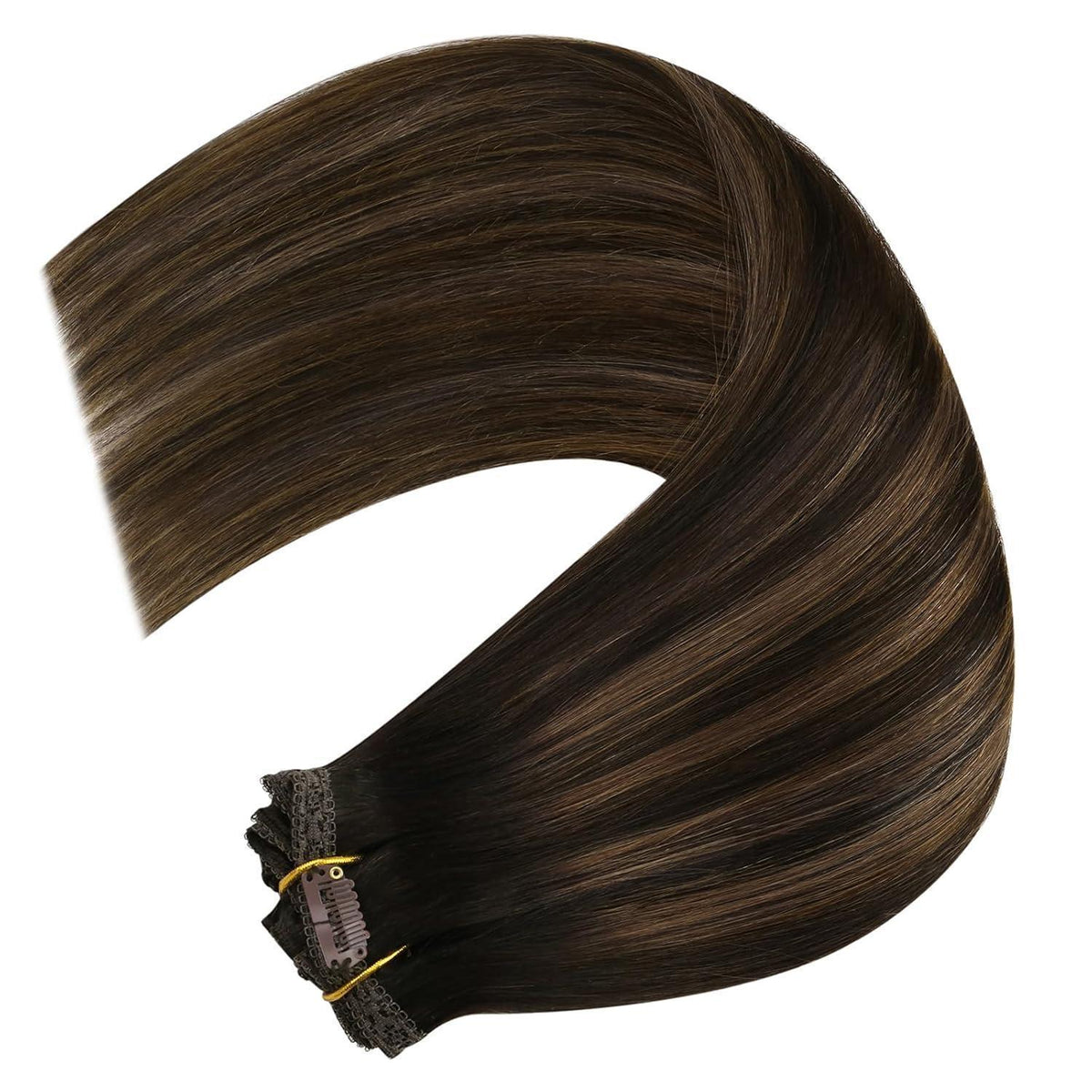 Clip-in Echthaar Extensions Ombre Dunkelbraun Mittelbraun 55cm