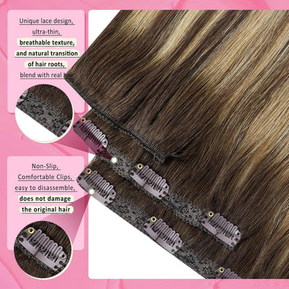 Echthaar Clip-in Extensions Ombre Dunkelbraun Karamellblond 50cm