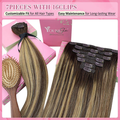 Clip-in Echthaar Extensions Ombre Braun 45cm – Volumenspendend
