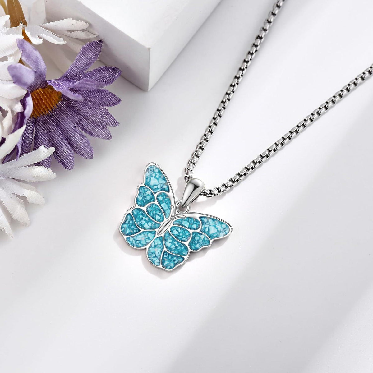925 Sterling Silber Anhänger Halskette mit Türkis – Lebensblume, Schmetterling, Phönix & mehr