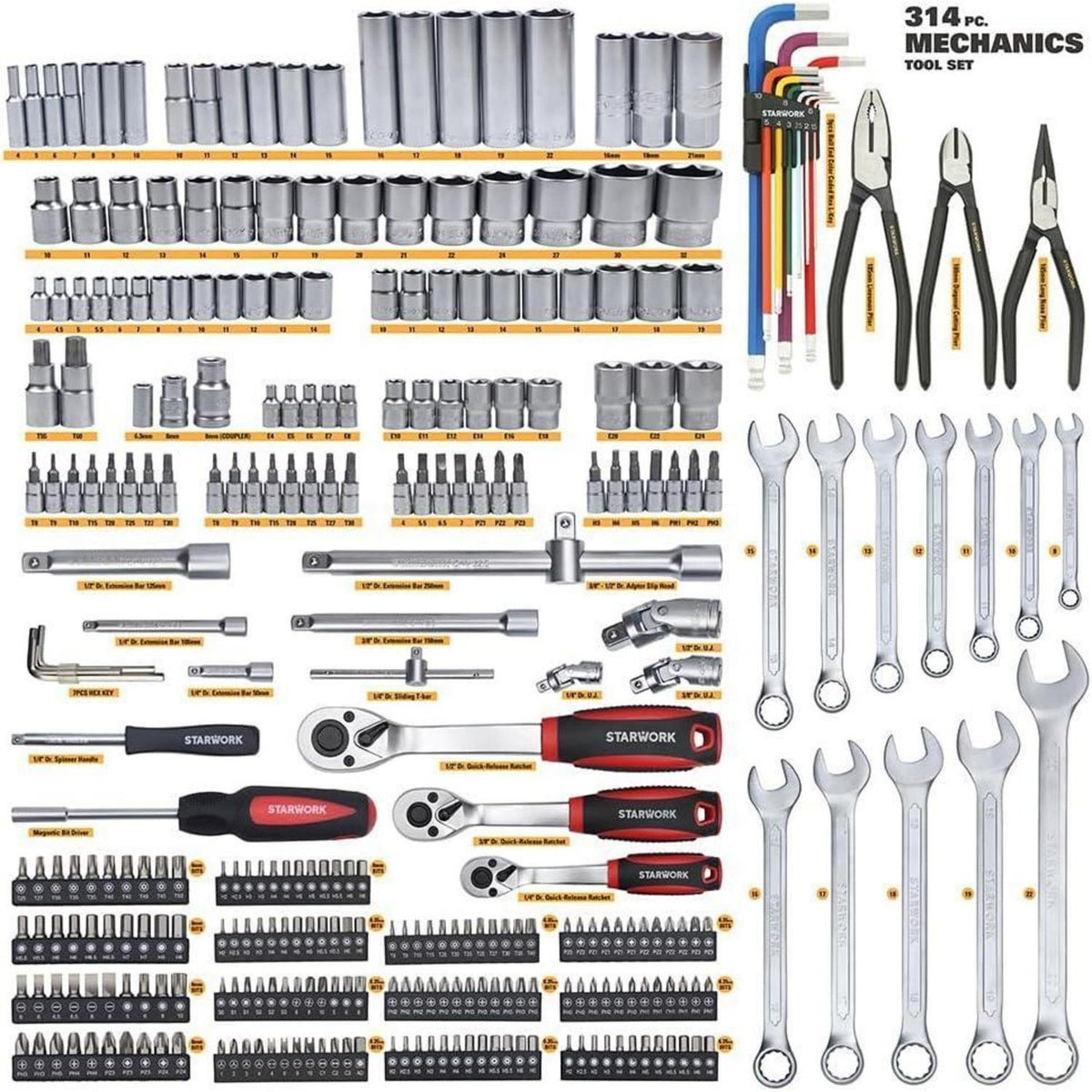 314-teiliges Mechaniker Werkzeugset mit Koffer