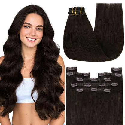 Echthaar Clip-Ins dunkelbraun 55cm – Volumen & Länge