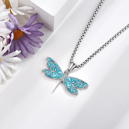 925 Sterling Silber Halskette mit Türkis Anhänger, Lebensblume, Libelle, Phönix, Kolibri, Gecko,