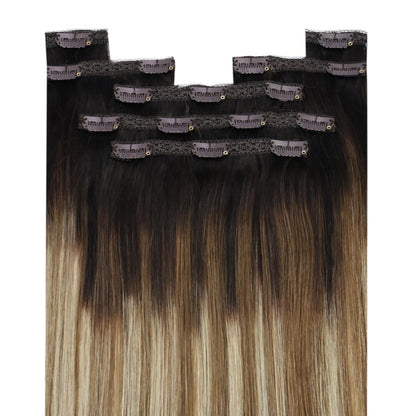 Clip-in Echthaar Extensions Braun Blond 40cm – Volumenspendend & Stylingfähig
