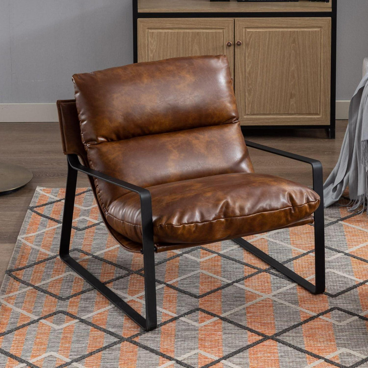 Loungesessel Braun Modern mit Verdicktem Kissen in Lederoptik