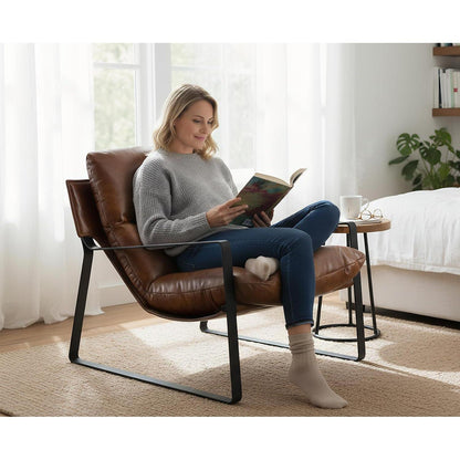 Loungesessel Braun Modern mit Verdicktem Kissen in Lederoptik