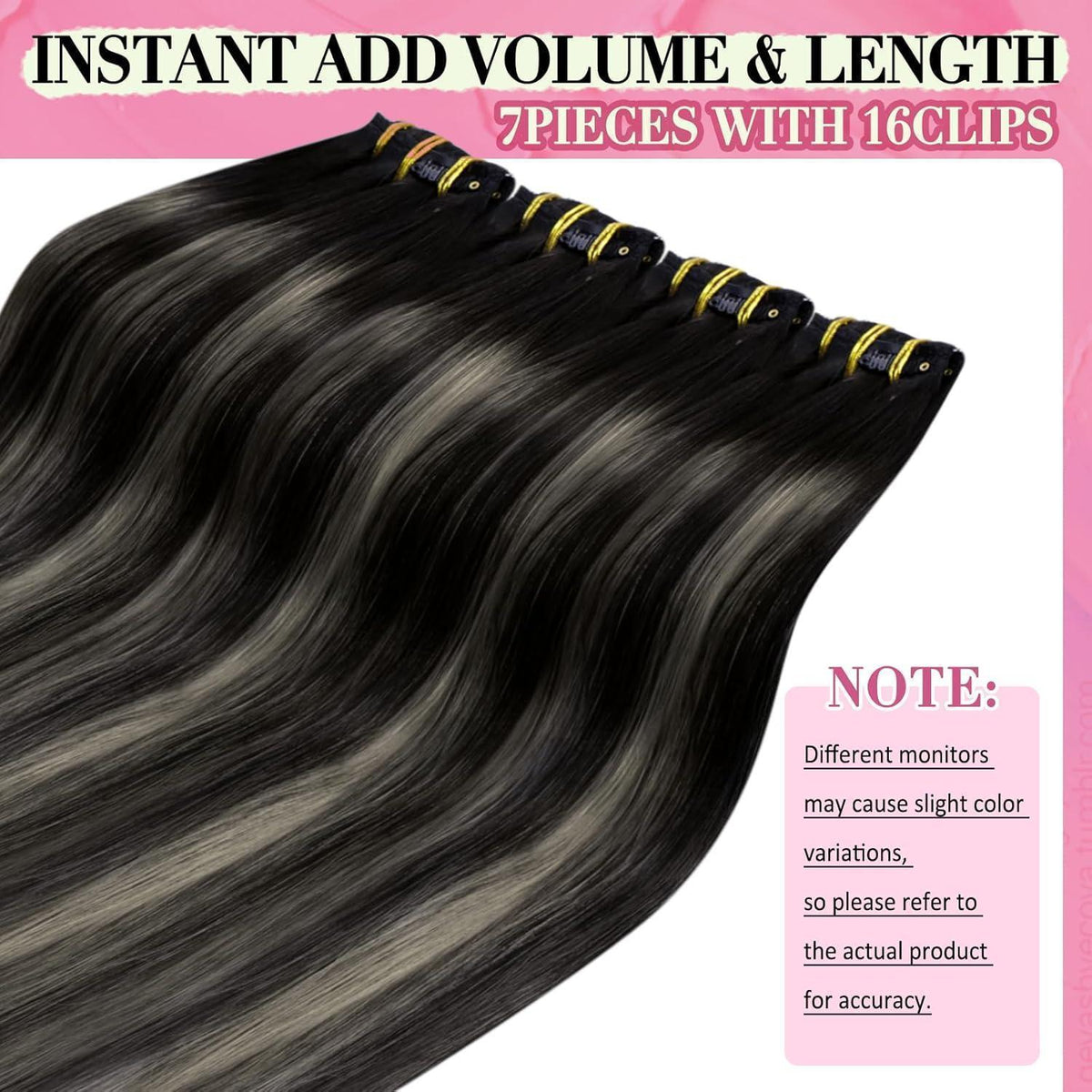 Echthaar Clip-in Extensions Ombre Schwarz Silber 50cm