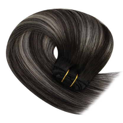 Echthaar Clip-in Extensions Ombre Schwarz Silber 50cm