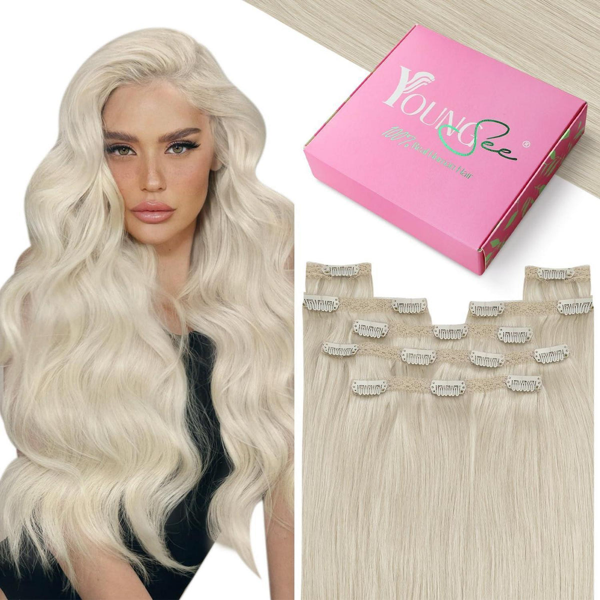 Platinblond Clip-in Echthaarverlängerung 45cm - Remy Haar