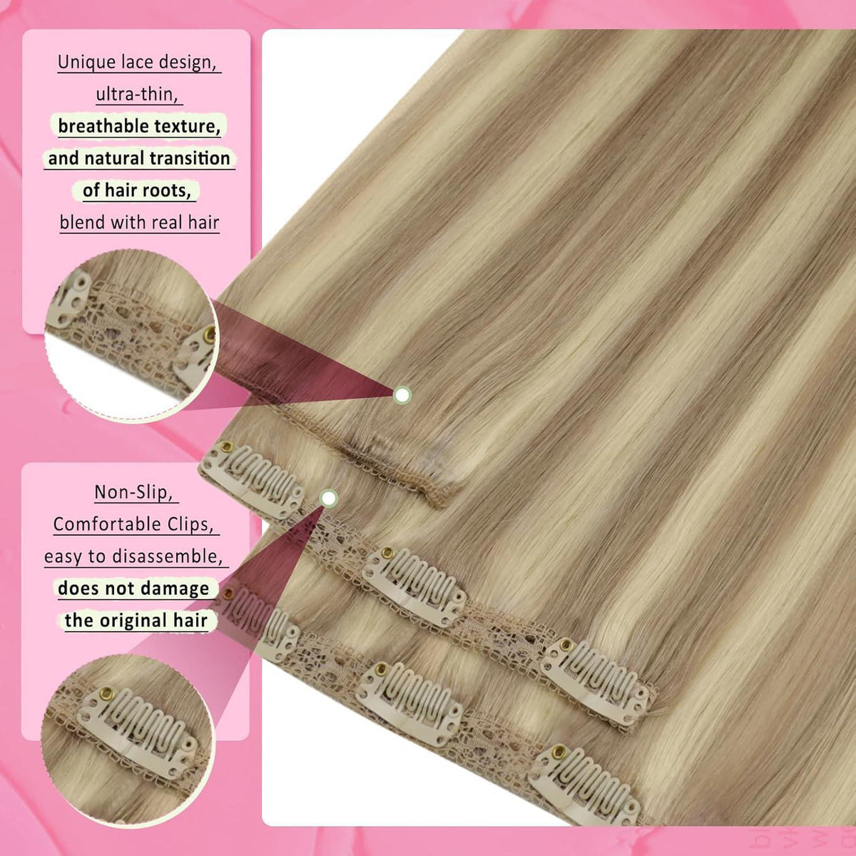 Echthaar Haarverlängerung 50cm – #16/22 – 1-Clip