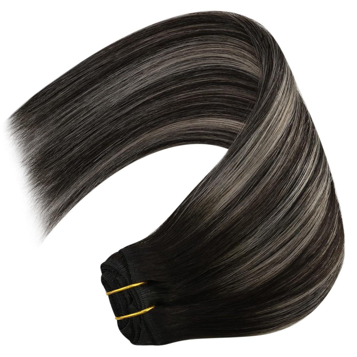 Echthaar Clip-in Extensions Ombre Schwarz Silber 55cm