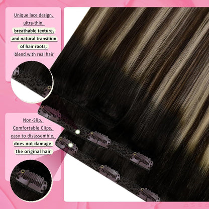 Clip-in Echthaar Extensions Ombre Schwarz Braun Blond 50cm
