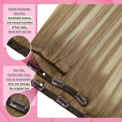 Echthaar Clip-in Extensions Ombre 40cm Hellbraun/Blond