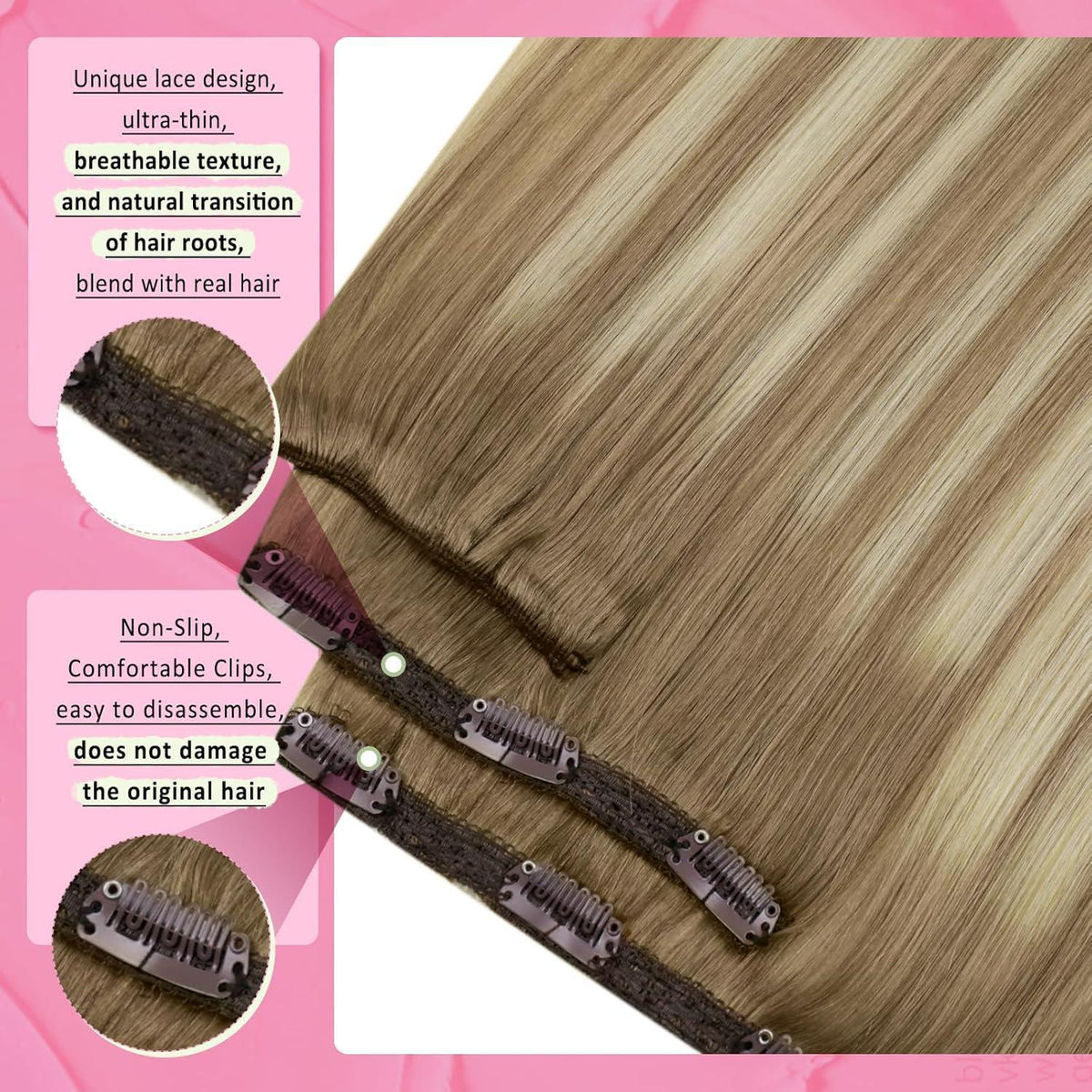 Clip-in Echthaar Extensions Ombre Hellbraun-Blond 45cm