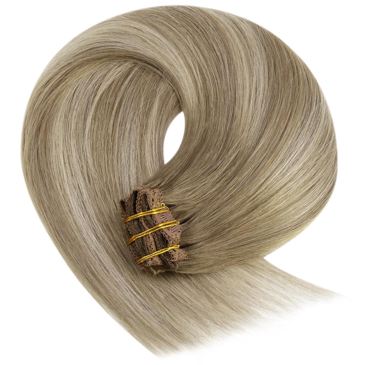 Clip-in Echthaar Extensions Ombre Hellbraun-Blond 45cm