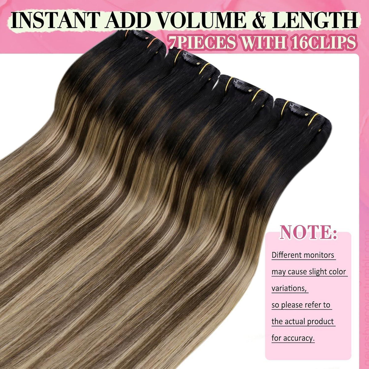 Clip-in Echthaar Extensions Schwarz Braun Blond 55cm