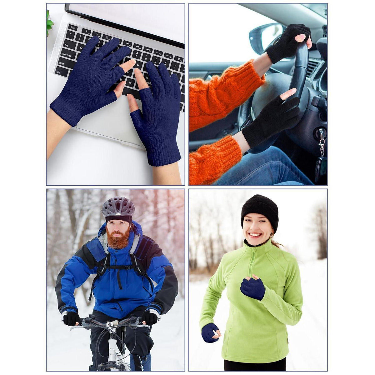 Fingerlose Handschuhe 2 Paar Thermo Strick Touchscreen Schwarz Blau