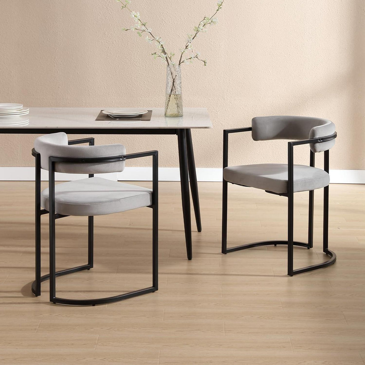 Samt Esszimmerstühle 2er Set – Modern & Bequem (Grau)